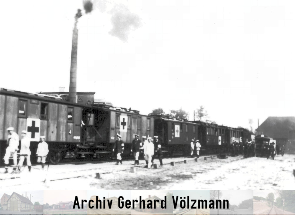 Ankunft des ersten Lazarettzuges in Tegel Hafen 1914. Foto Archiv Gerhard Völzmann