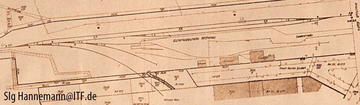 Die Ladestelle Wittenau im Februar 1947. Die Infrakstruktur der Ladestelle ist relativ umfangreich ausgebildet. Plan Slg Hannemann